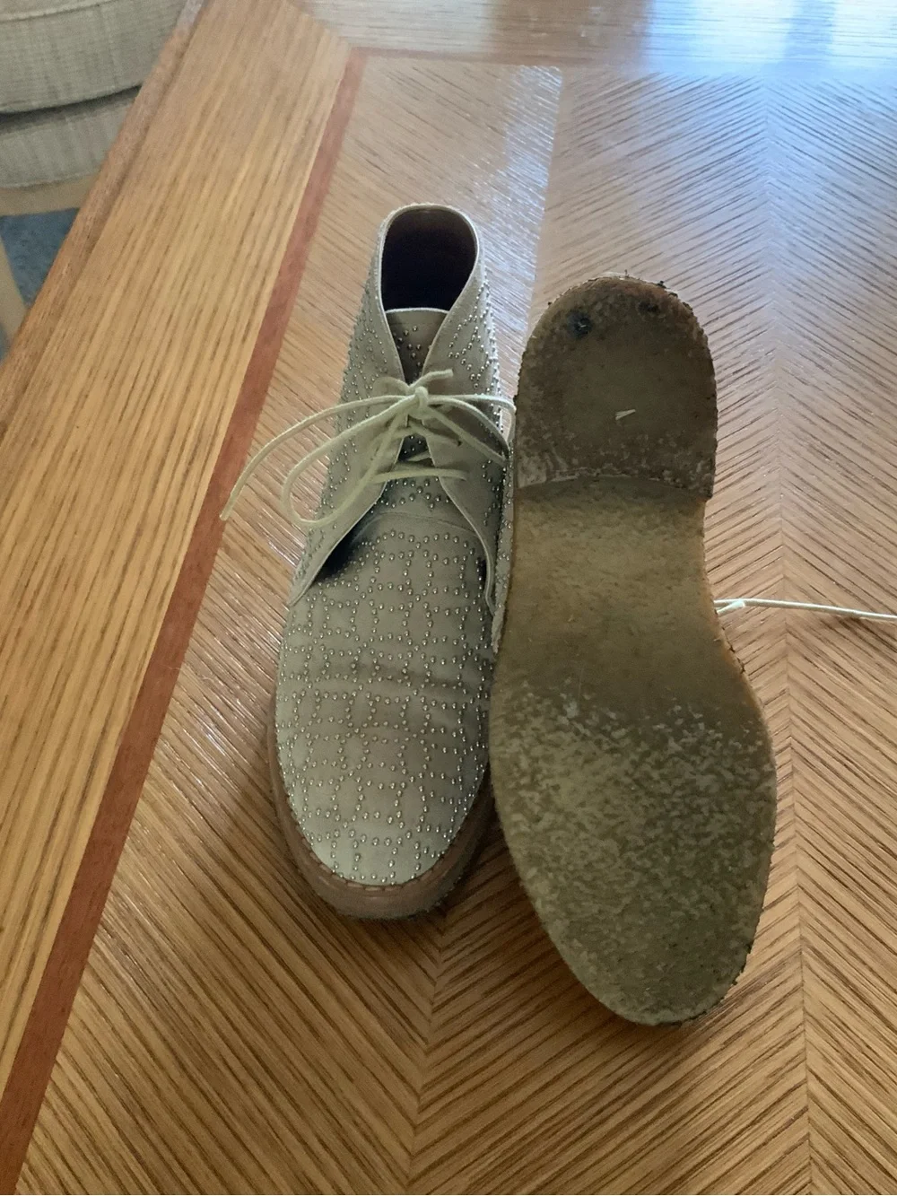 Alaïa Light Beige Suede Studded Chukka Boots